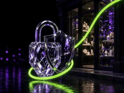 Crystal padlock protecting a shopfront window