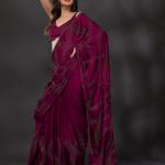 Wine Stonework Satin Designer Saree