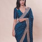 NAVY BLUE ZARIWORK SOFT SILK SAREE