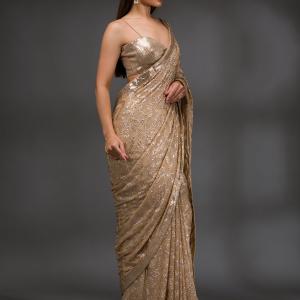 GOLD SEQUINS GEORGETTE SAREE