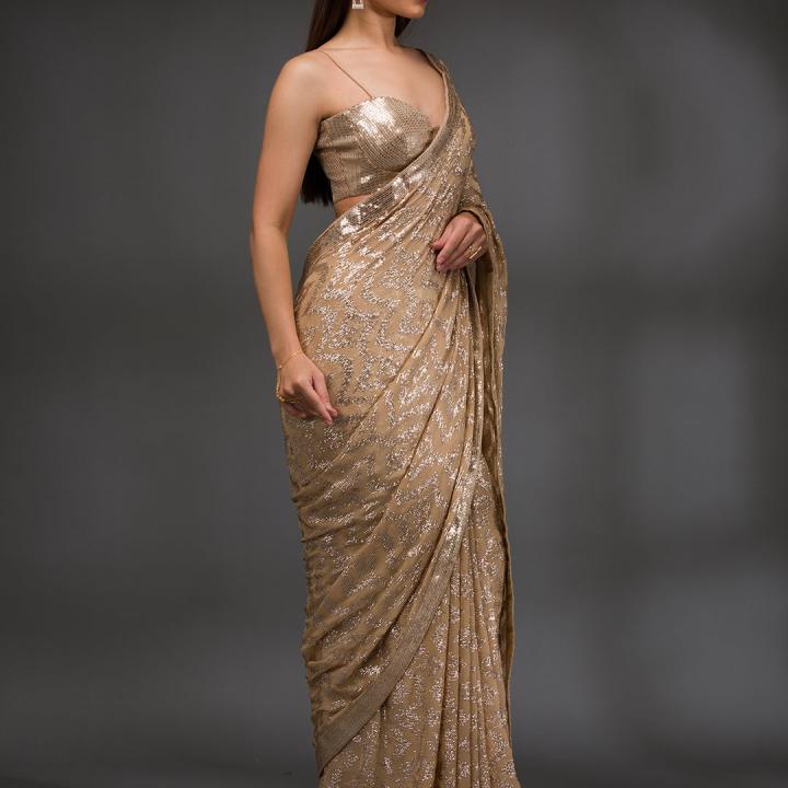 GOLD SEQUINS GEORGETTE SAREE