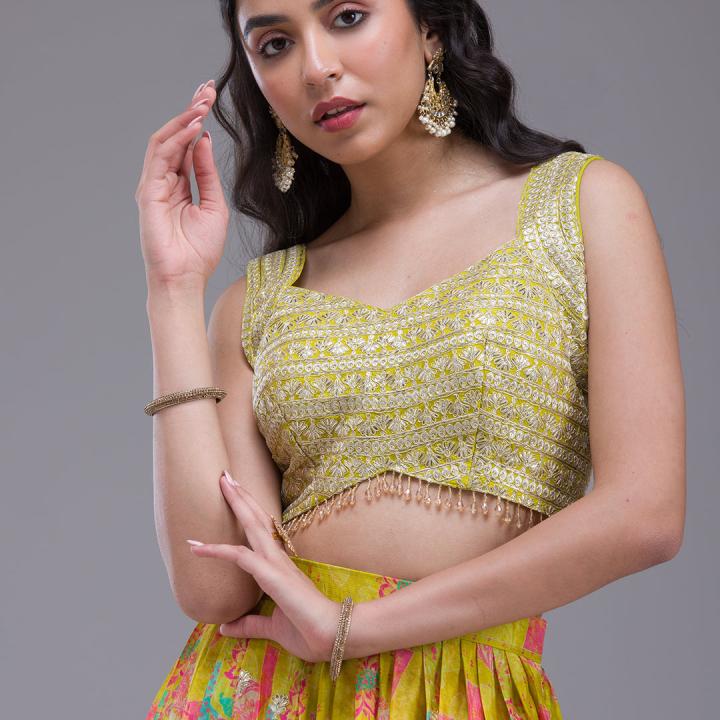 Parrot Green Sequins Georgette Readymade Lehenga