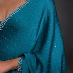 Turquoise Blue Stonework Satin Designer Saree