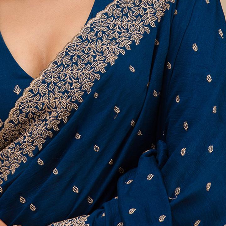 NAVY BLUE ZARIWORK SOFT SILK SAREE