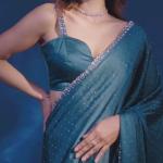 Turquoise Blue Stonework Satin Designer Saree