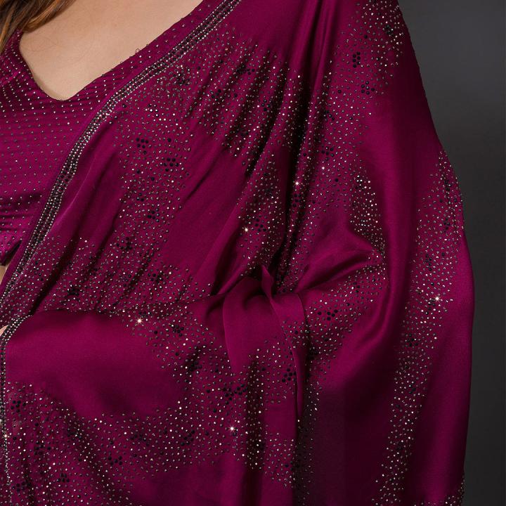 Wine Stonework Satin Designer Saree