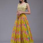 Parrot Green Sequins Georgette Readymade Lehenga