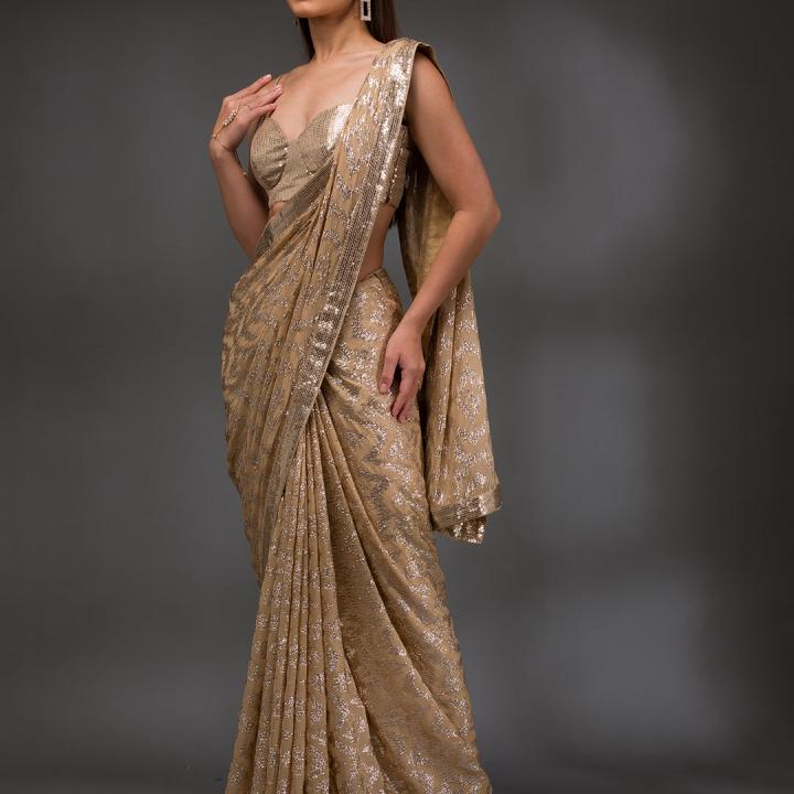 GOLD SEQUINS GEORGETTE SAREE