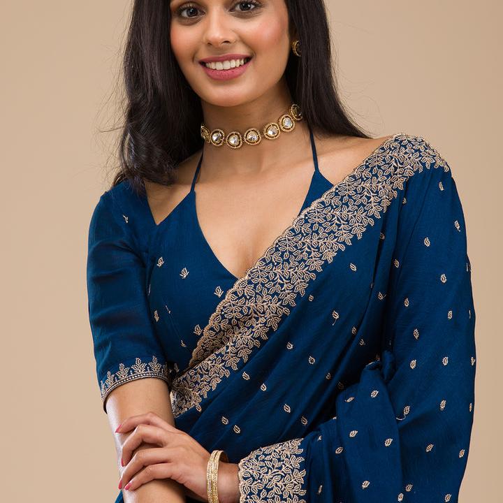 NAVY BLUE ZARIWORK SOFT SILK SAREE