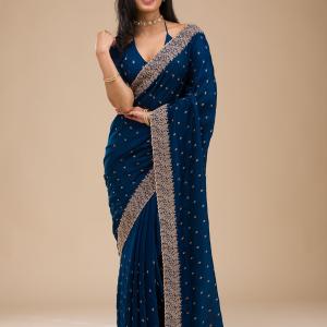 NAVY BLUE ZARIWORK SOFT SILK SAREE
