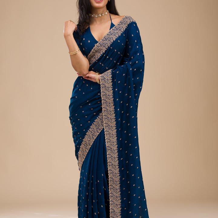 NAVY BLUE ZARIWORK SOFT SILK SAREE