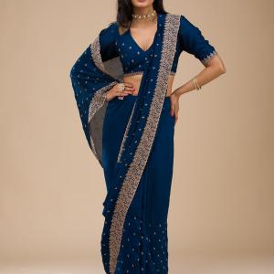 NAVY BLUE ZARIWORK SOFT SILK SAREE
