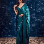 Turquoise Blue Stonework Satin Designer Saree