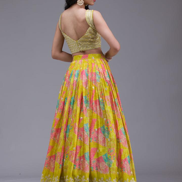 Parrot Green Sequins Georgette Readymade Lehenga