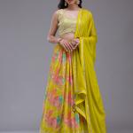 Parrot Green Sequins Georgette Readymade Lehenga