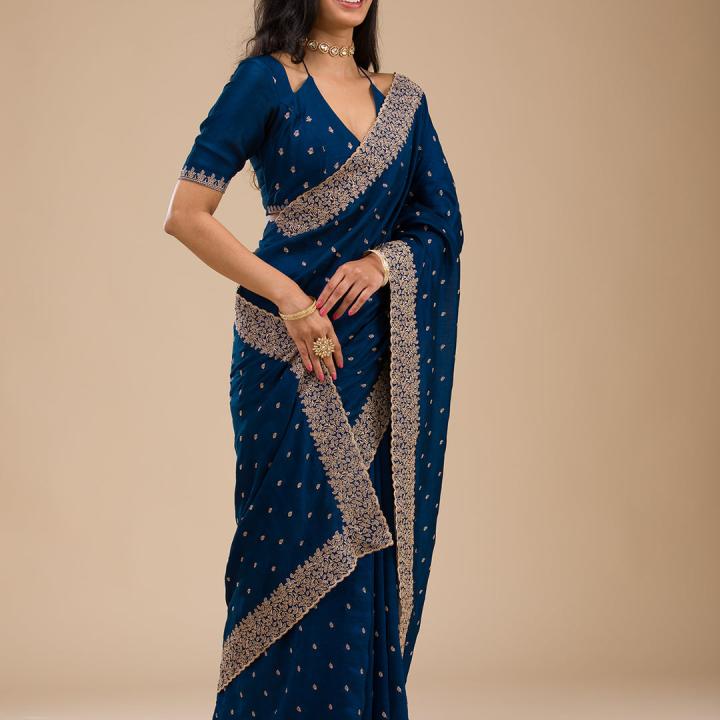 NAVY BLUE ZARIWORK SOFT SILK SAREE