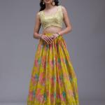 Parrot Green Sequins Georgette Readymade Lehenga