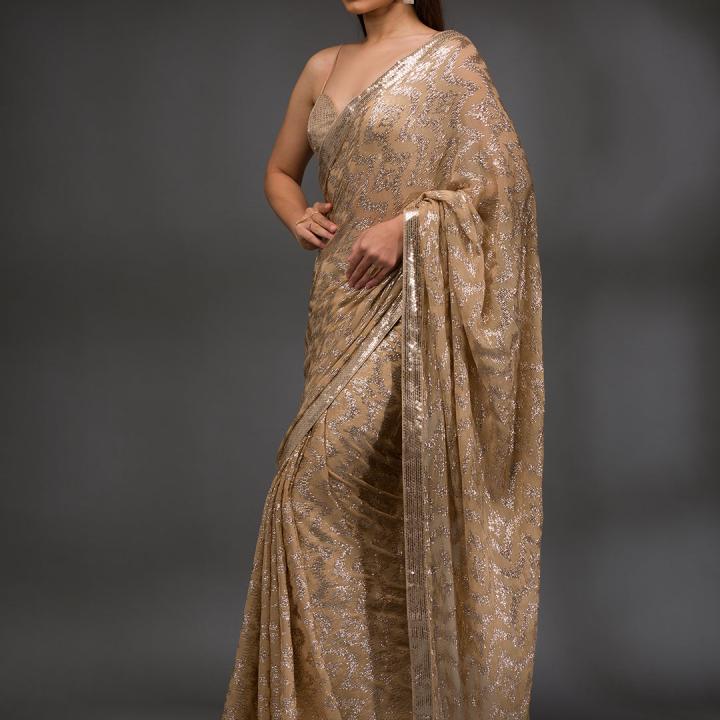 GOLD SEQUINS GEORGETTE SAREE